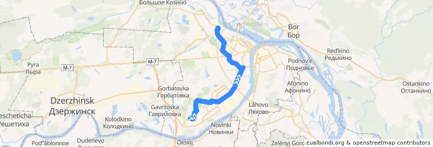 Mapa del recorrido Автобус 56: Аэропорт => Красное Сормово de la línea  en Nizhny Novgorod.