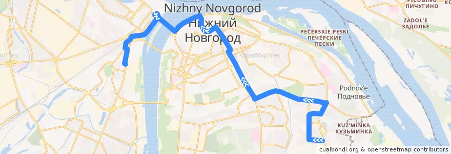 Mapa del recorrido Автобус 61: микрорайон Верхние Печёры => улица Долгополова de la línea  en Stadtkreis Nischni Nowgorod.