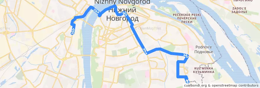 Mapa del recorrido Автобус 61: улица Долгополова => микрорайон Верхние Печёры de la línea  en городской округ Нижний Новгород.