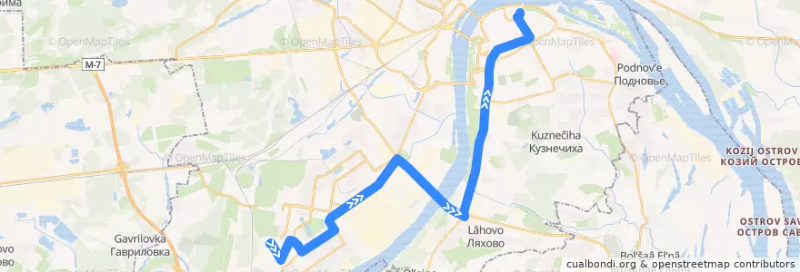 Mapa del recorrido Автобус 68: Космическая улица => площадь Минина и Пожарского de la línea  en Stadtkreis Nischni Nowgorod.