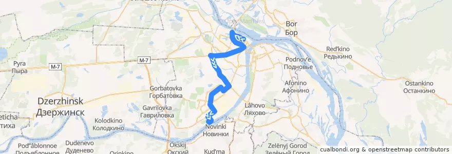 Mapa del recorrido Автобус 69: микрорайон «Седьмое небо» => микрорайон «Юг» de la línea  en городской округ Нижний Новгород.