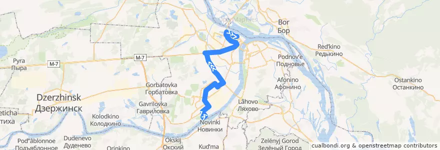 Mapa del recorrido Автобус 69: микрорайон «Юг» => микрорайон «Седьмое небо» de la línea  en городской округ Нижний Новгород.