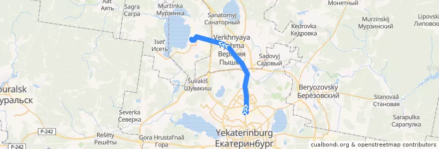 Mapa del recorrido Автобус 111. Среднеуральск - Екатеринбург de la línea  en スヴェルドロフスク州.