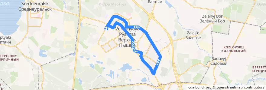 Mapa del recorrido Автобус 2. Автостанция - Развилки - Автостанция (кольцевой) de la línea  en городской округ Верхняя Пышма.