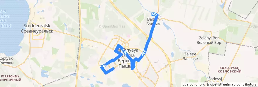 Mapa del recorrido Автобус 101. Балтым - Верхняя Пышма de la línea  en городской округ Верхняя Пышма.