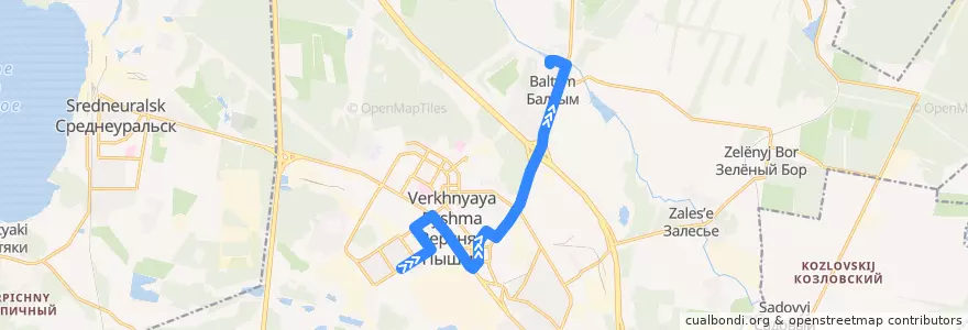 Mapa del recorrido Автобус 101. Верхняя Пышма - Балтым de la línea  en городской округ Верхняя Пышма.
