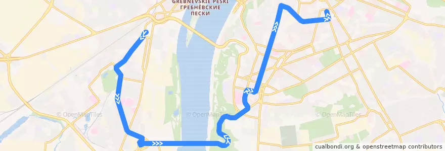 Mapa del recorrido Трамвай 1: Московский вокзал => Чёрный Пруд de la línea  en городской округ Нижний Новгород.