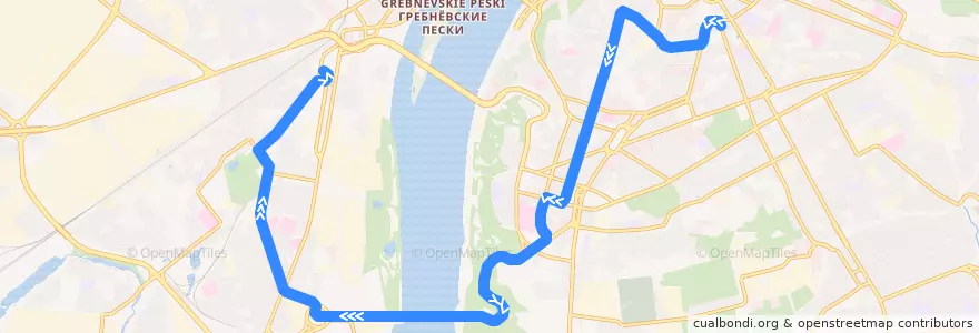 Mapa del recorrido Трамвай 1: Чёрный Пруд => Московский вокзал de la línea  en Nizhny Novgorod.