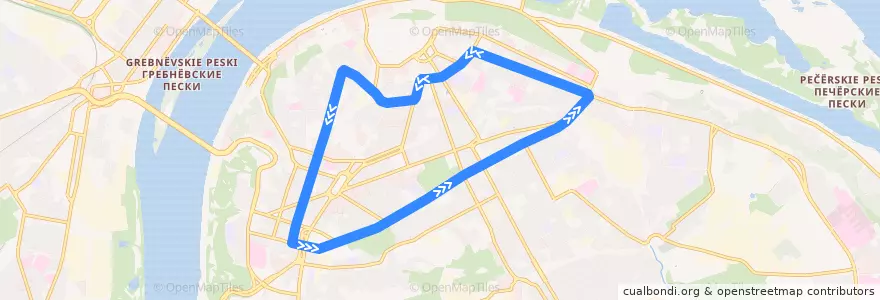 Mapa del recorrido Городское кольцо: против часовой стрелки de la línea  en Stadtkreis Nischni Nowgorod.