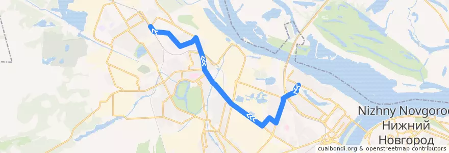 Mapa del recorrido Троллейбус 5: микрорайон Мещерское озеро => микрорайон Комсомольский de la línea  en Stadtkreis Nischni Nowgorod.