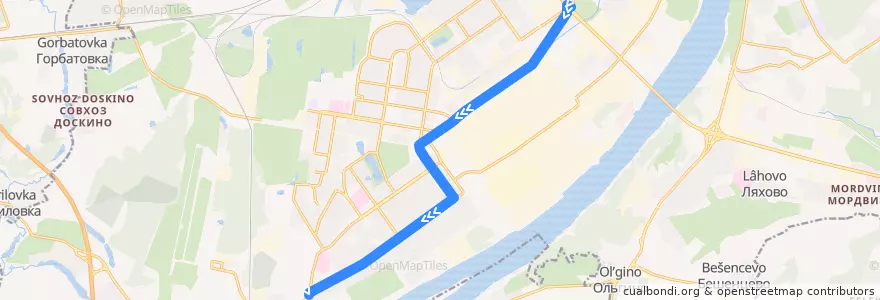 Mapa del recorrido Троллейбус 12: станция метро «Пролетарская» => улица Патриотов de la línea  en Nizhny Novgorod.