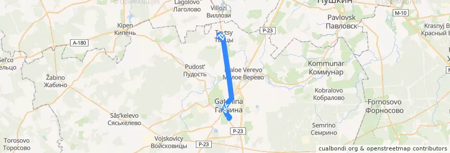 Mapa del recorrido Автобус № 517: Тайцы => Гатчина, Варшавский вокзал de la línea  en Гатчинский район.