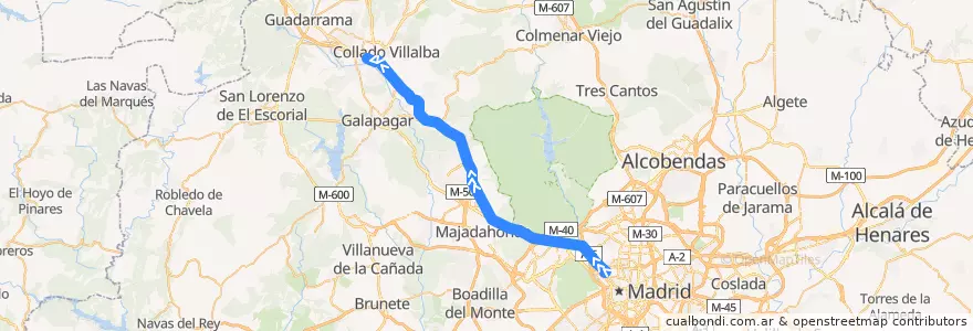 Mapa del recorrido Bus N602: Madrid (Moncloa) → Torrelodones → Collado Villalba de la línea  en マドリード州.