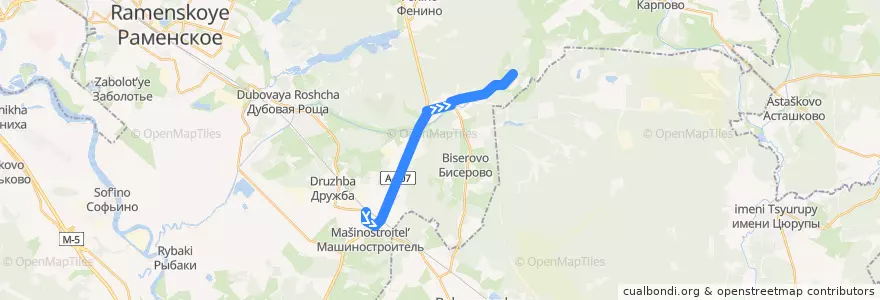 Mapa del recorrido Автобус №21: ст. Бронницы – Пласкинино (Сады) de la línea  en Ramensky District.