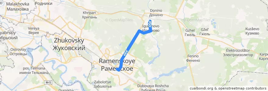 Mapa del recorrido Автобус №46: Игумново - Раменское de la línea  en Раменский городской округ.