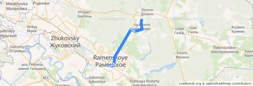 Mapa del recorrido Автобус №46: Раменское – Игумново de la línea  en Раменский городской округ.