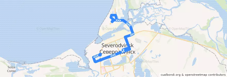 Mapa del recorrido 1 ВЫХ de la línea  en городской округ Северодвинск.