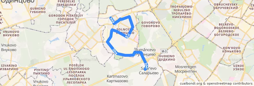 Mapa del recorrido Автобус 734: Станция Солнечная - Метро "Саларьево" de la línea  en Западный административный округ.