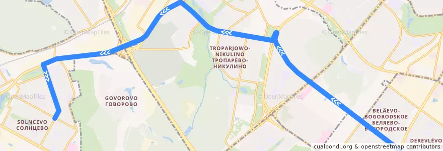 Mapa del recorrido Автобус 752: Метро "Беляево" - Солнцево de la línea  en Москва.