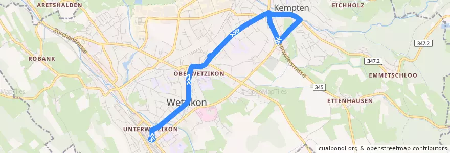 Mapa del recorrido Bus 851: Wetzikon ZH, Bahnhof => Kempten, Ochsen de la línea  en Wetzikon (ZH).
