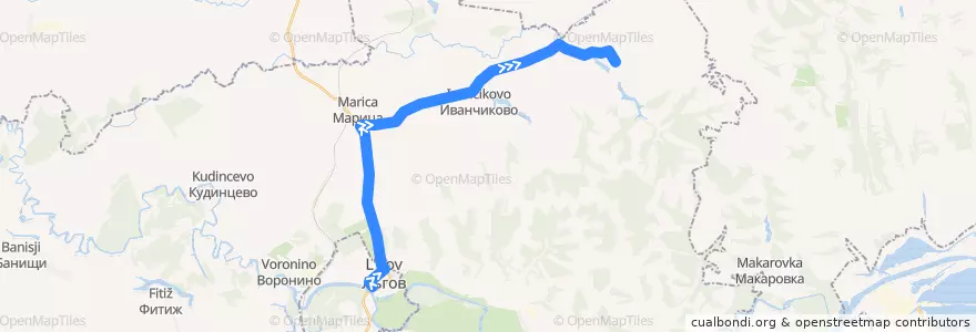 Mapa del recorrido Автобус №304: Льгов (АС) - Ольшанка de la línea  en Льговский район.