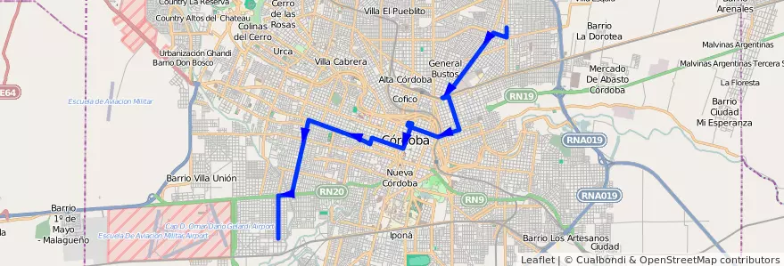Mapa del recorrido 3 de la línea D (Diferencial) en Municipio de Córdoba.
