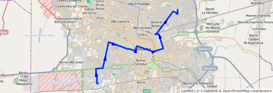 Mapa del recorrido 3 de la línea D (Diferencial) en Municipio de Córdoba.