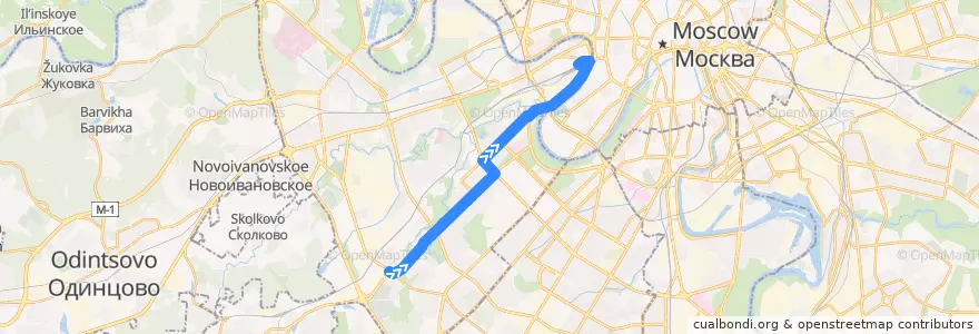 Mapa del recorrido Автобус Т17: Озёрная улица - Киевский вокзал de la línea  en Западный административный округ.