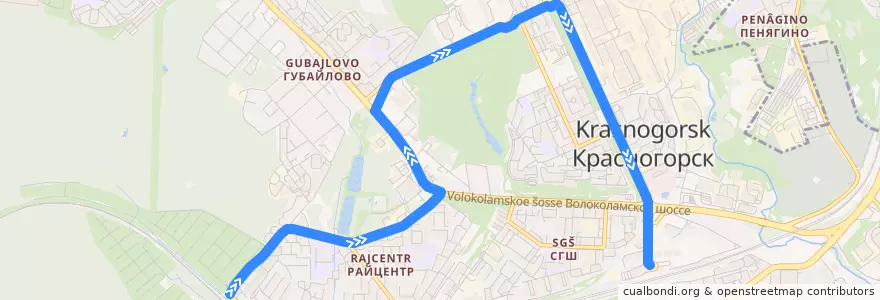 Mapa del recorrido Автобус № 845: Платформа Красногорская - Станция МЦД Павшино de la línea  en городской округ Красногорск.