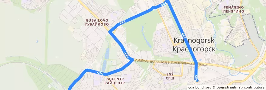 Mapa del recorrido Автобус № 845: Станция МЦД Павшино - платформа Красногорская de la línea  en Krasnogorsky District.