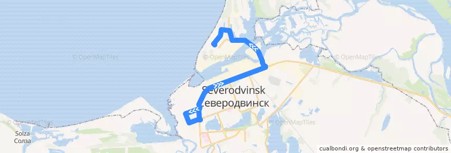Mapa del recorrido Автобус 10: Морской проспект - Хлебокомбинат de la línea  en городской округ Северодвинск.