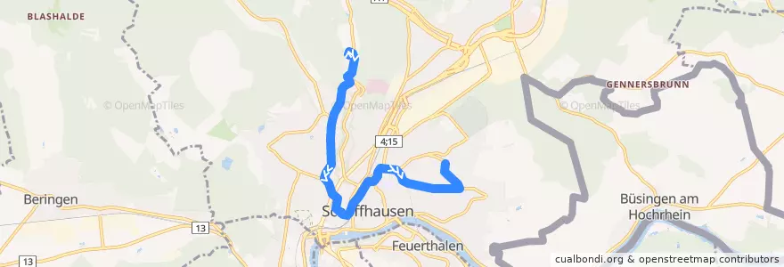 Mapa del recorrido Bus 4: Birch => Gruben (Hauptweg) de la línea  en Schaffhausen.
