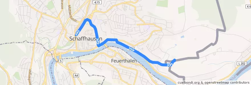 Mapa del recorrido Bus 8: Schaffhausen Bahnhof => Im Freien de la línea  en Schaffhouse.