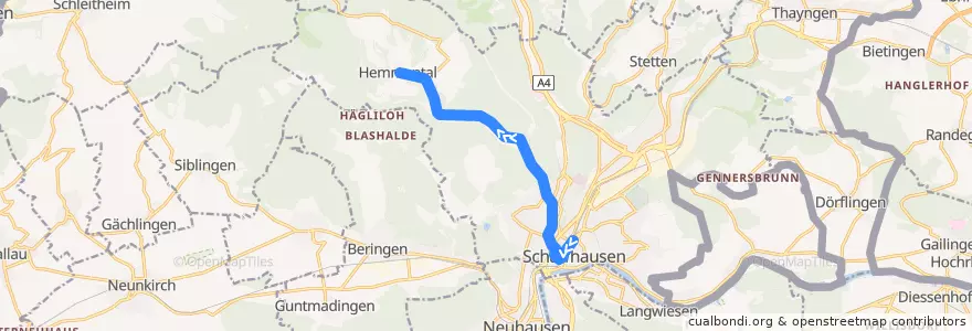 Mapa del recorrido Bus 22: Schaffhausen, Bahnhof => Hemmental, Dorfplatz de la línea  en Sciaffusa.