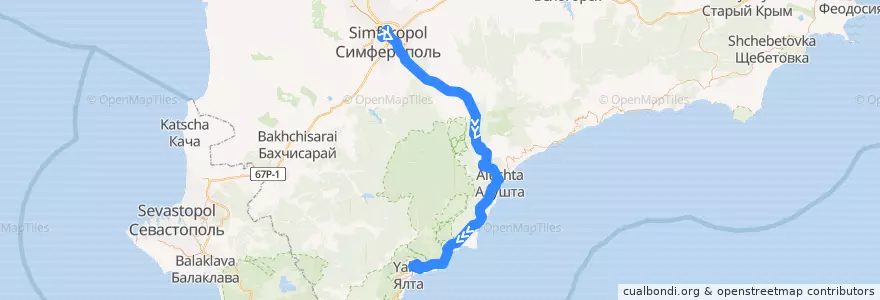 Mapa del recorrido Троллейбус №52: Симферополь - Ялта de la línea  en Автономна Республіка Крим.