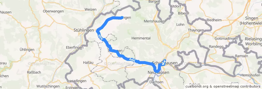 Mapa del recorrido Bus 21: Schaffhausen => Beggingen (Hauptweg) de la línea  en Schaffhouse.