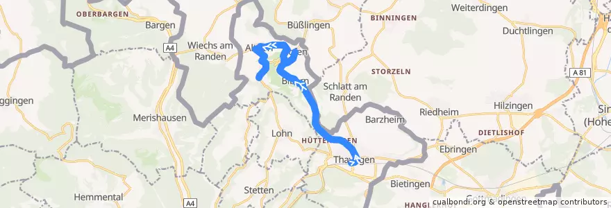 Mapa del recorrido Bus 24: Thayngen, Bahnhof => Opfertshofen SH, Reiatstube de la línea  en Thayngen.