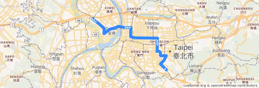 Mapa del recorrido 臺北市 292 二重-捷運麟光站 (往程) de la línea  en Nuova Taipei.