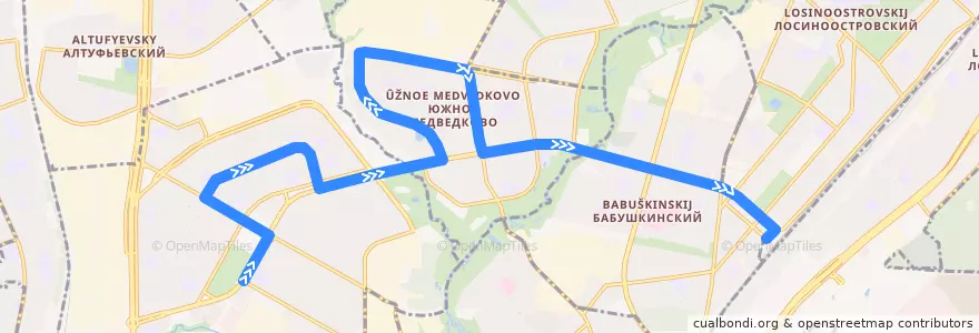 Mapa del recorrido Автобус 124: Микрорайон 4 «Д» Отрадного => Станция Лосиноостровская de la línea  en Северо-Восточный административный округ.