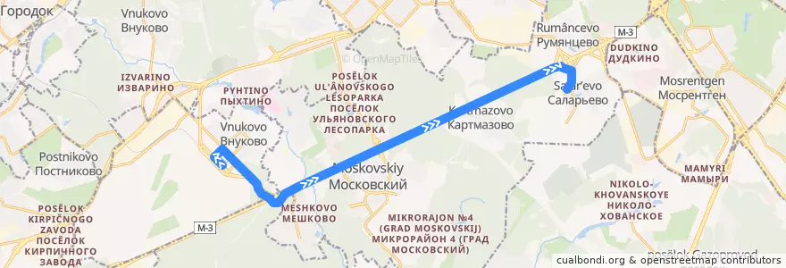 Mapa del recorrido Автобус 911: аэропорт Внуково - Метро Саларьево de la línea  en Novomoskovsky Administrative Okrug.
