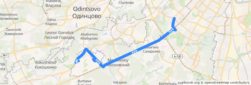 Mapa del recorrido Автобус 611: Внуковский завод - метро "Юго-Западная" de la línea  en Новомосковский административный округ.