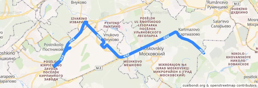 Mapa del recorrido Автобус 272: метро Филатов Луг - Внуковский завод de la línea  en Новомосковский административный округ.