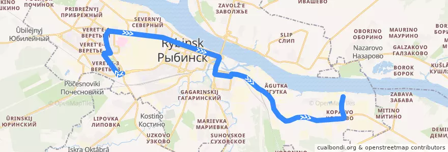 Mapa del recorrido Автобус №1: ПАТП №1 - Буксирная улица de la línea  en городской округ Рыбинск.