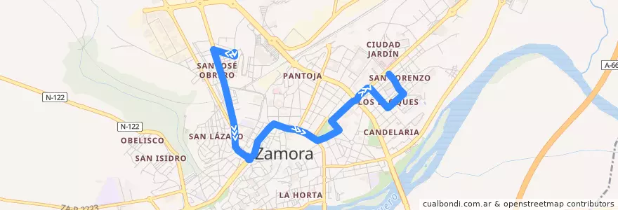 Mapa del recorrido Línea 1 de la línea  en Zamora.