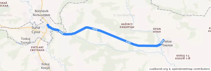 Mapa del recorrido Плелое - Суна de la línea  en Кокуйское сельское поселение.