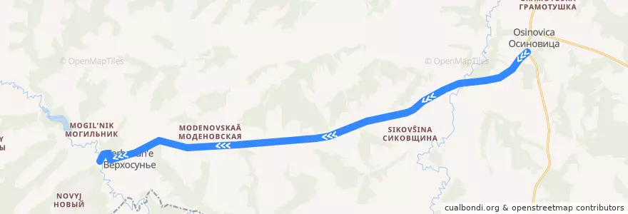 Mapa del recorrido Верхосунье - Киров de la línea  en Большевистское сельское поселение.