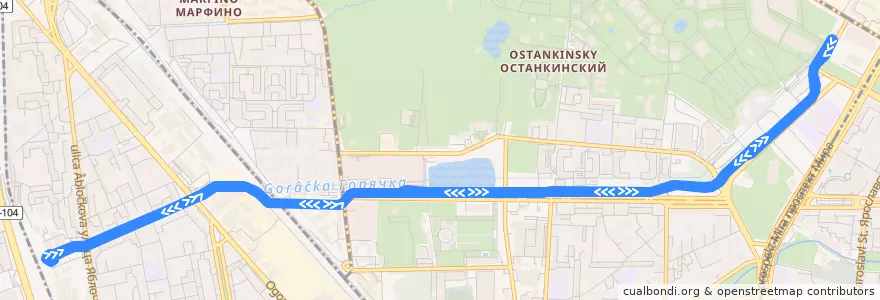 Mapa del recorrido Московский монорельс de la línea  en Nordöstlicher Verwaltungsbezirk.