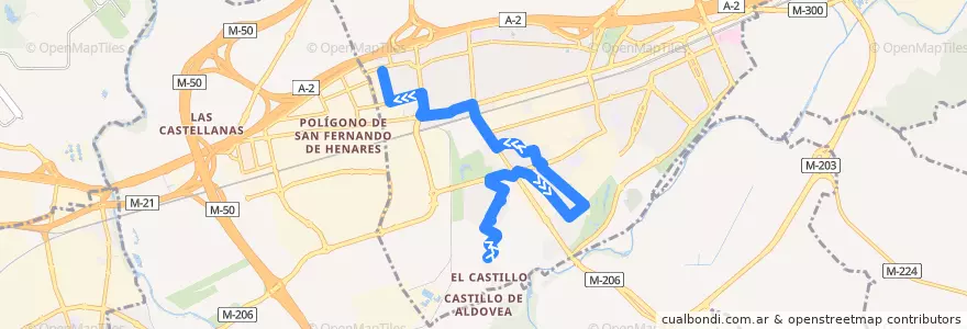 Mapa del recorrido Bus L2: Barrio del Castillo → Las Fronteras de la línea  en Torrejón de Ardoz.