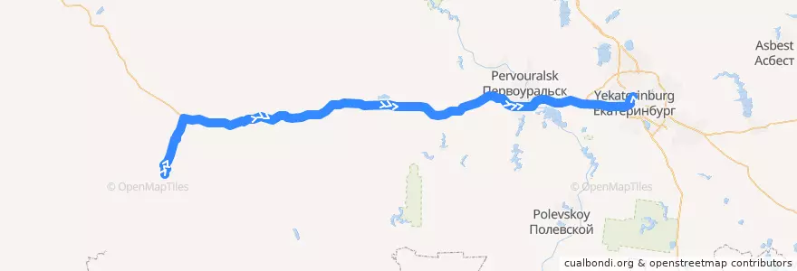 Mapa del recorrido Автобус 679. Красноуфимск - Екатеринбург de la línea  en Западный управленческий округ.