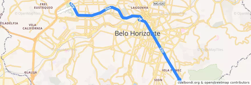 Mapa del recorrido 4108 - Pedro II/Mangabeiras via Av. Afonso Pena - ida de la línea  en Belo Horizonte.
